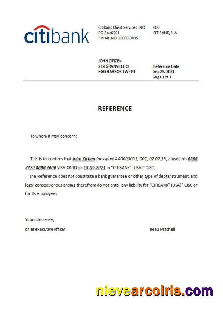USA Citibank closure reference